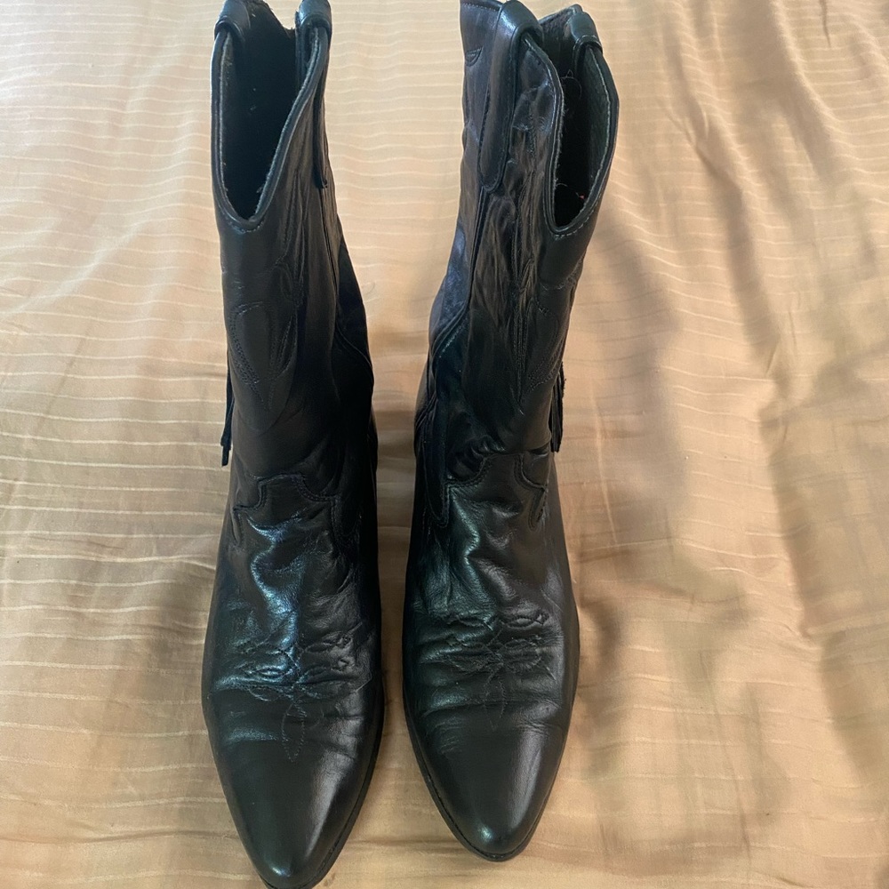Womens Cowboy boots Laredo Western Tassel Black Soft Leather size 9 M